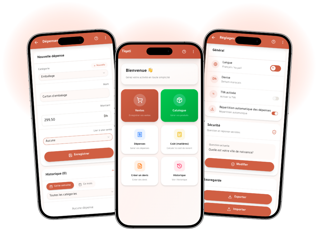 Tiqati app screens showcase